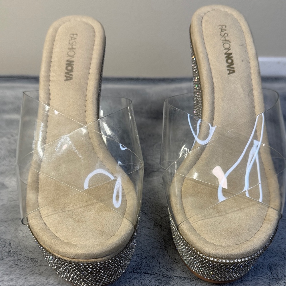Fashion Nova “Always Ready” Rhinestone Wedges - Size 6.5 - Picture 6 of 13